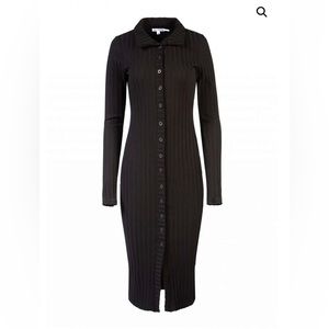 Good American Ribbed Button Down Midi Dress Black